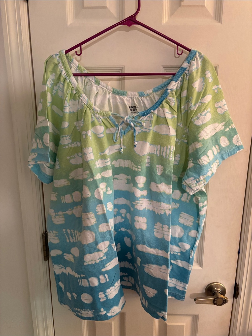 Women's Ombre Blue-Green Tie-Front Tunic Top